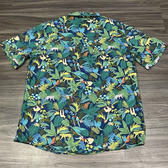 SSLR Bright Tropical Animal Print Bird Leopard Lemur Button Up Shirt Men XL - Picture 16 of 16